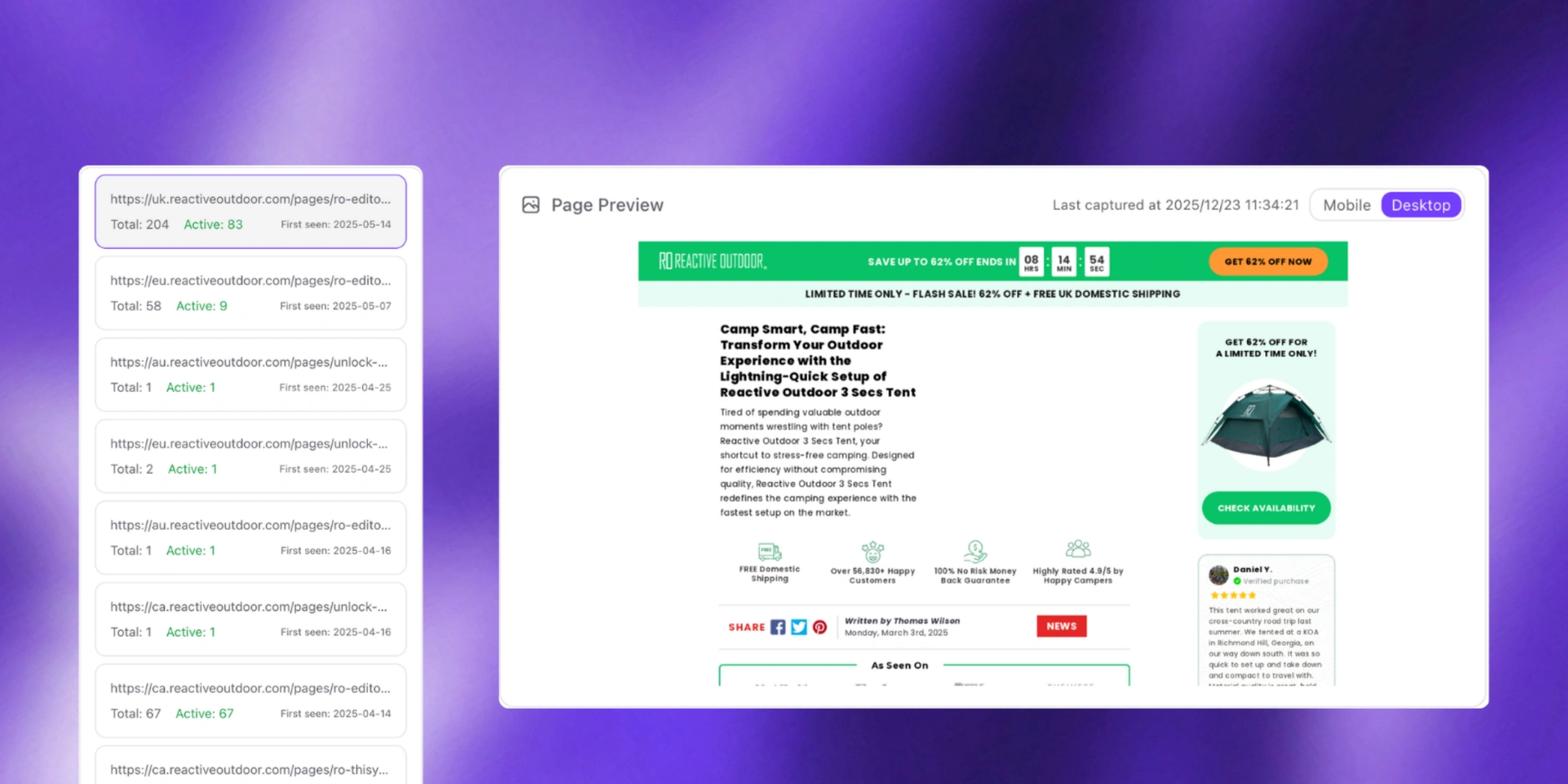 Intel de landing pages
